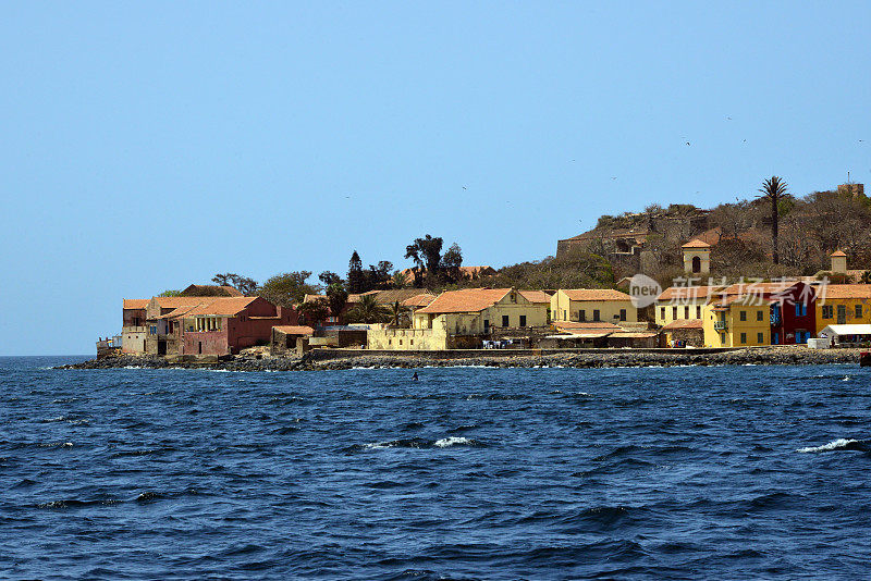 Castle hill and waterfront buildings, Gorée Island, Dakar, Senegal